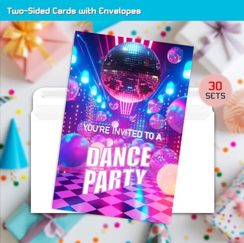 Neon Disco Party Invitation Cards for Girls