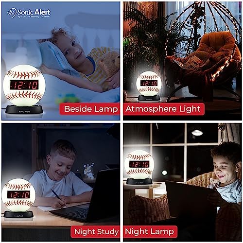 Sonic Alert Baseball Themed Digital Alarm Clock for Heavy Sleepers