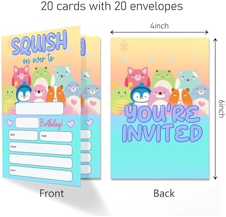 Squish Birthday Invites with Envelopes Pack of 20