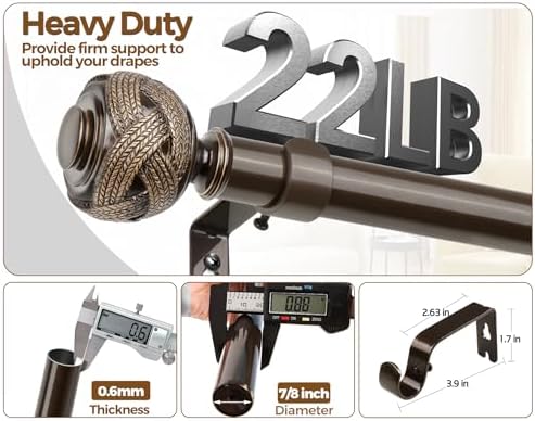 USFOOK Bronze Curtain Rods 32-58 Inches Splicing Design