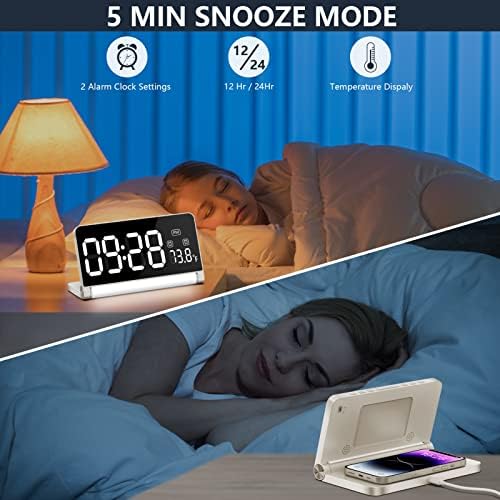 Digital Alarm Clock with Wireless Charging and Night Light for Bedroom