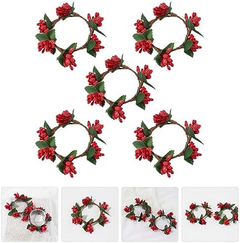 VOSAREA 5pcs Christmas Candle Holders with Pine Berry Wreath Design