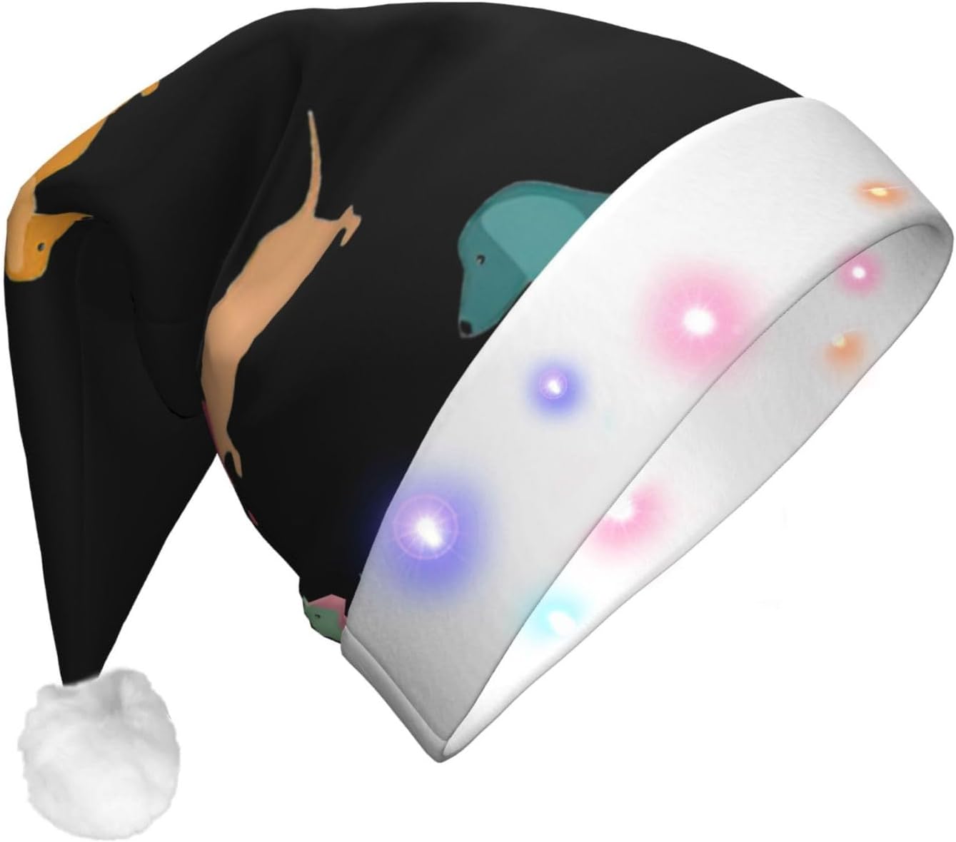 Cute Dachshound Christmas Hat with LED Lights