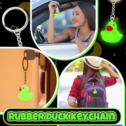 Deekin 120 Pcs Glow in the Dark Rubber Duck Keychain Pack