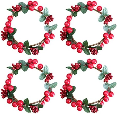 VALICLUD 4pcs Simulated Berry Candle Wreaths Decor for Christmas
