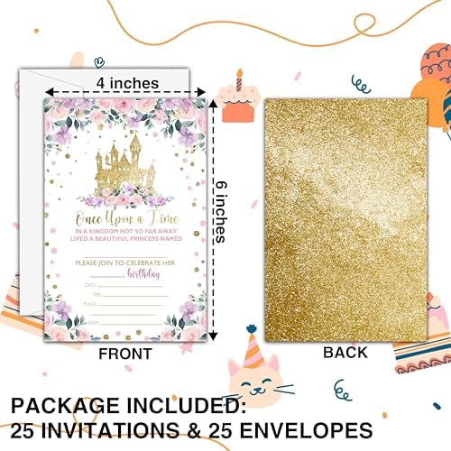 Princess Birthday Invitations with 25 Envelopes