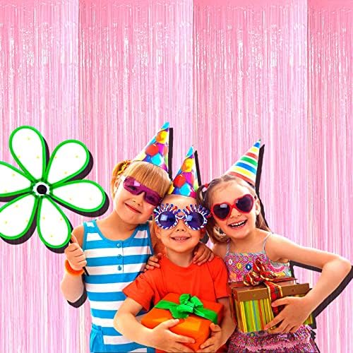 4 Pack Macaron Pink Foil Fringe Curtains for Party Backdrops