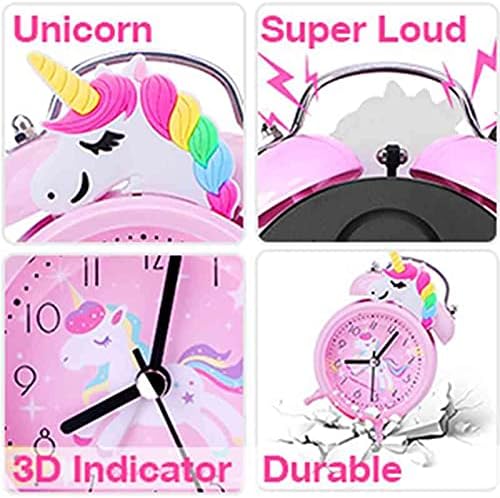 Pink Unicorn Desk Clock with Backlight and Double Bell