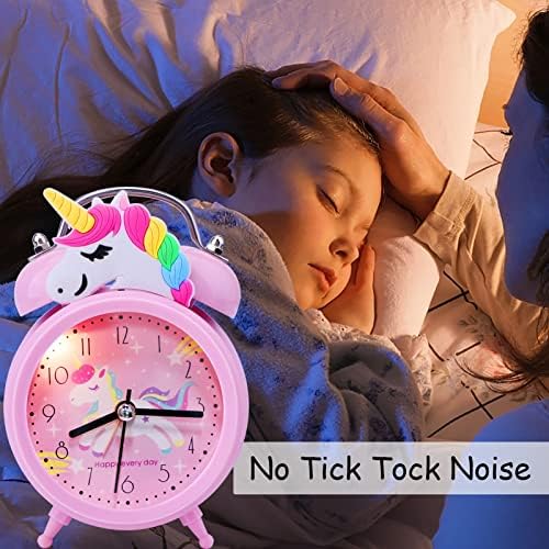 Pink Unicorn Desk Clock with Backlight and Double Bell