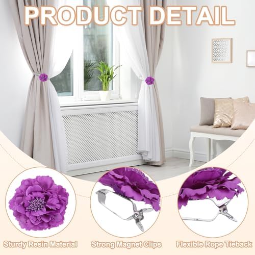 PATIKIL Dark Purple Flower Curtain Tiebacks 2Pcs