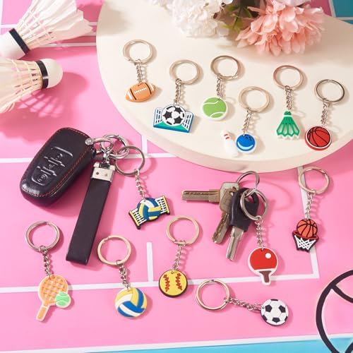 18PCS Sports Ball Keychains Bulk Assorted PVC Keychain Set