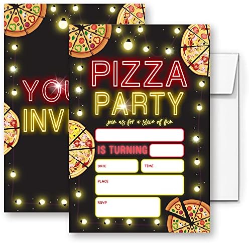 Glow Neon Pizza Birthday Invitations Set of 20