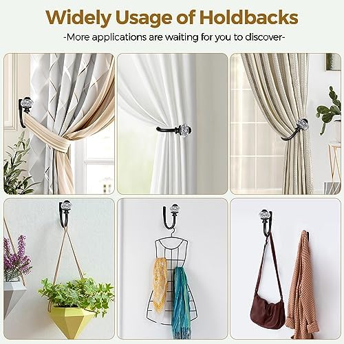 2 Pack Black Curtain Holdbacks with Crystal Finials