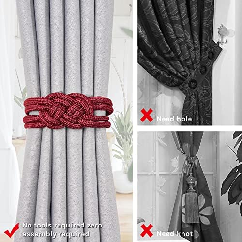 NICEEC 2 Pack Magnetic Curtain Tiebacks Wine Red