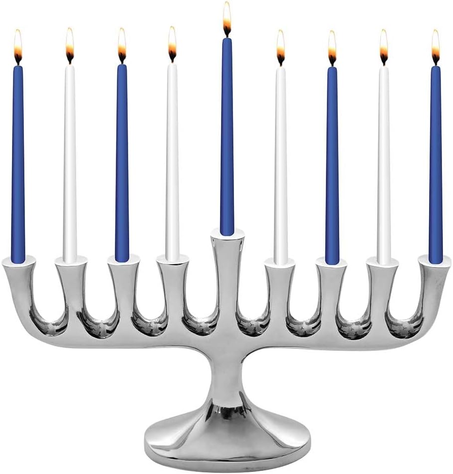 Stunning Sleek Designers Menorah with Candle Set