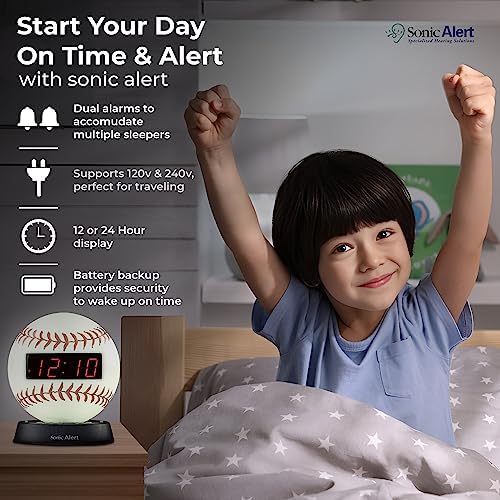 Sonic Alert Baseball Themed Digital Alarm Clock for Heavy Sleepers