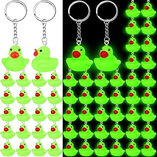 Deekin 120 Pcs Glow in the Dark Rubber Duck Keychain Pack