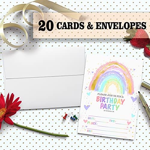 Rainbow Birthday Party Invitation Cards - 20 Pack