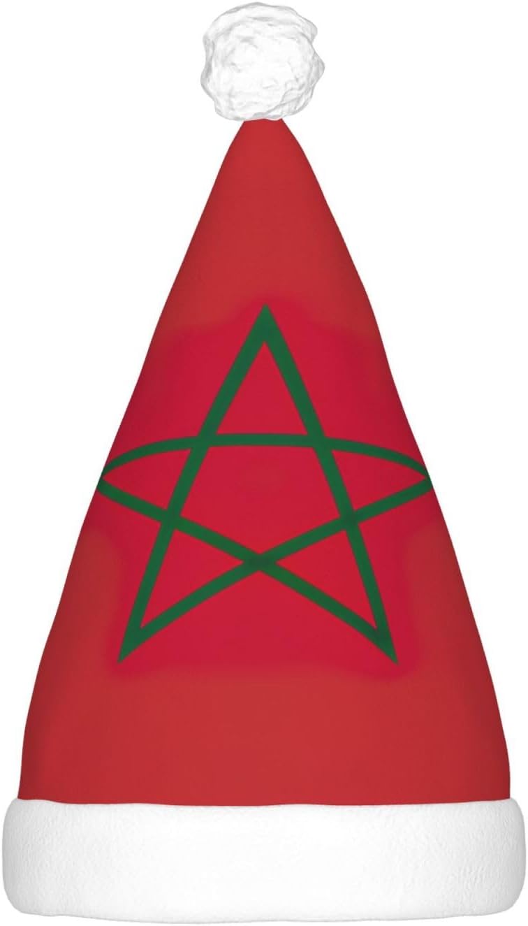 Morocco Flag Print Christmas Hat with LED Lights