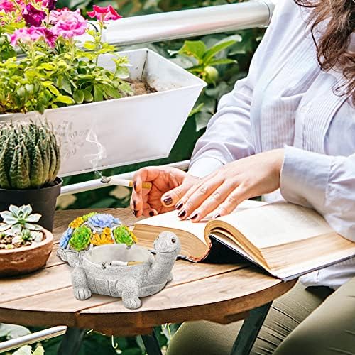 LESES Turtle Ashtray with Lid and Flower Design