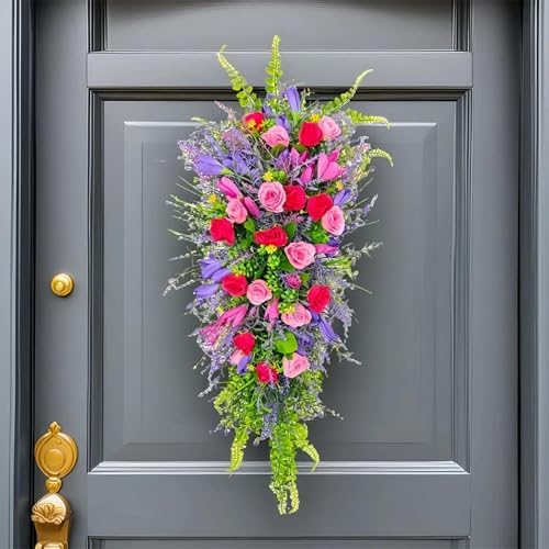 Floral Swag Teardrop Wreath Spring Summer Decor
