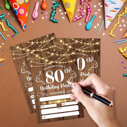 CLIRBE 80th Birthday Invitations Set of 20