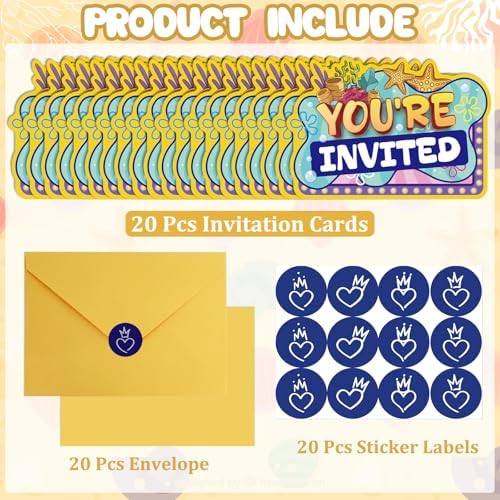 Yellow Birthday Invitations with Sticker Labels 20Pcs Set