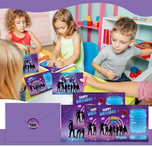 Tevxj 30 Pack Gaming Birthday Invitations with Envelopes and Stickers