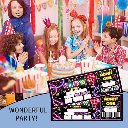 Crazy Birthday Neon Party Invitation Cards 20pcs 3x8 Inch