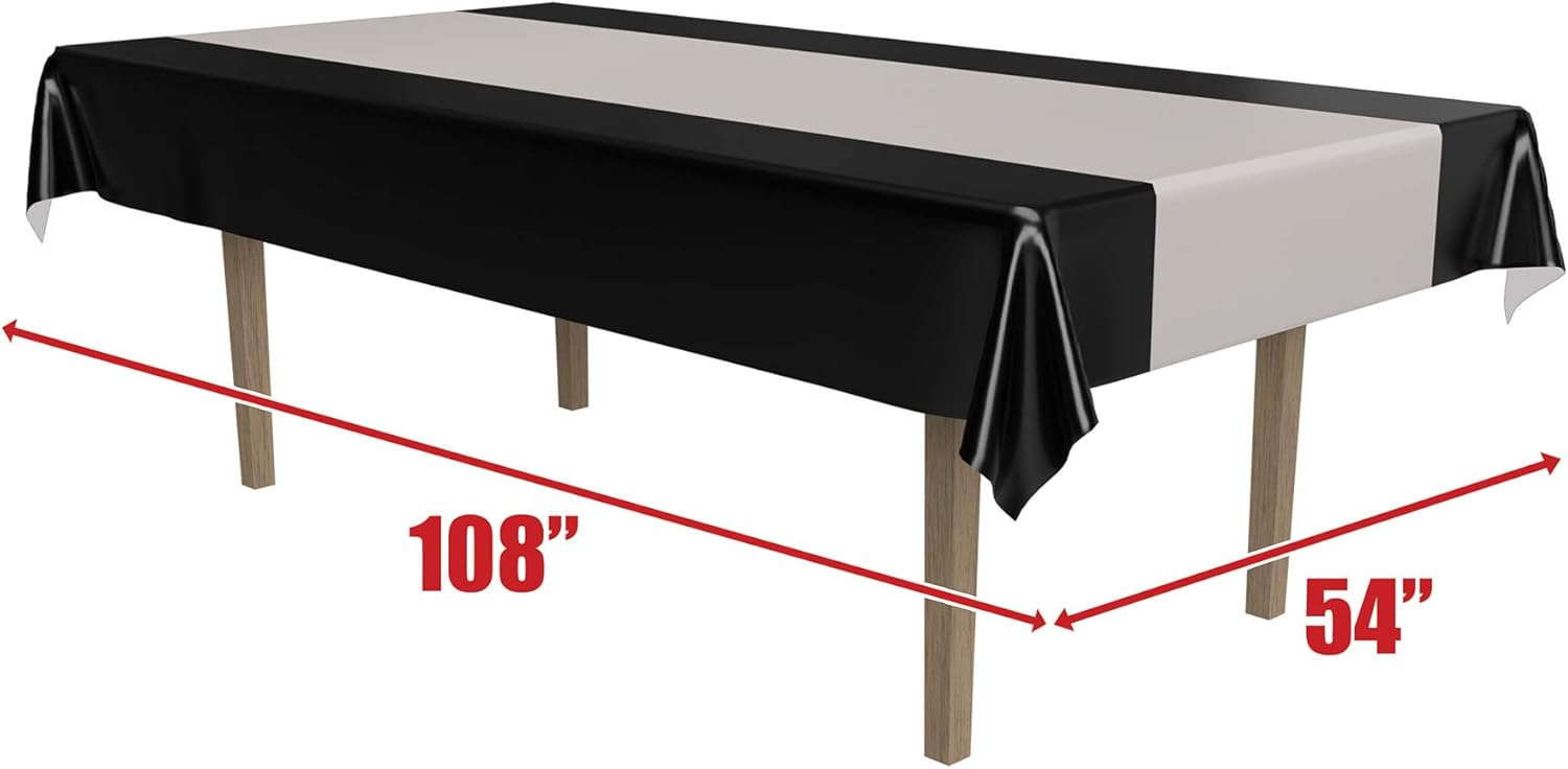Beistle Black and Silver Striped Table Cover for Awards Night