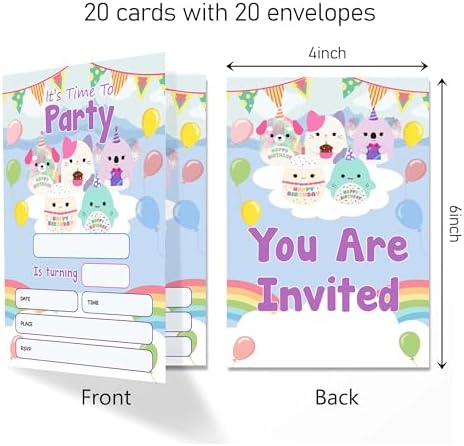 Squish Birthday Invitation Cards with Envelopes Pack of 20 4x6 1
