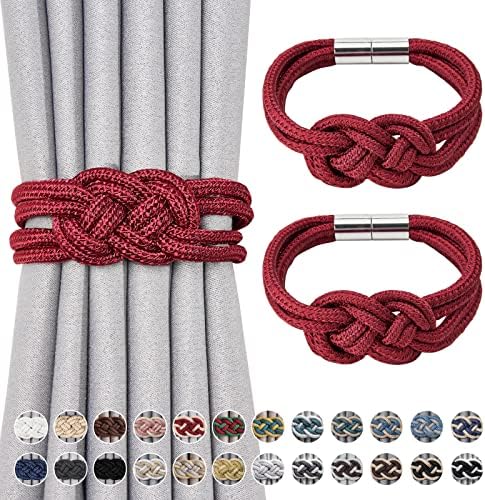 NICEEC 2 Pack Magnetic Curtain Tiebacks Wine Red