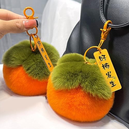 2pcs Cute Plush Persimmon Keychain Stuffed Fruit Backpack Charm Accessory