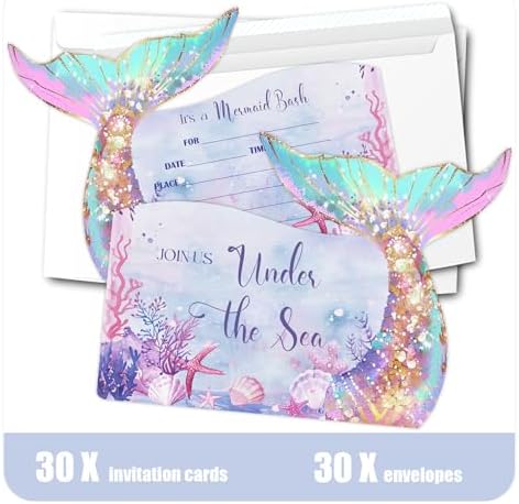 Mermaid Birthday Invitations with Envelopes 5x7 Inches