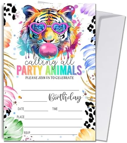 Wybgno Party Animals Birthday Invitations 20pk