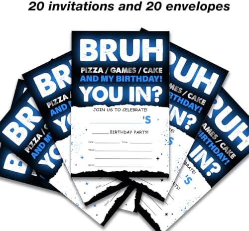 UPNEGE Birthday Invites Boy Party Invitations with Envelope Pack of 20
