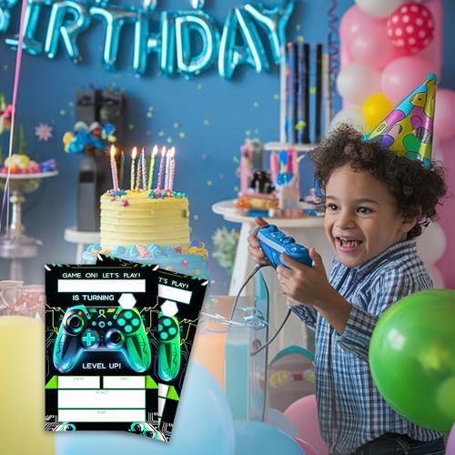 Gaming Birthday Invitations Set - 20 Cards with Envelopes