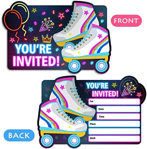 Neon Roller Skating Birthday Invitations for Girls