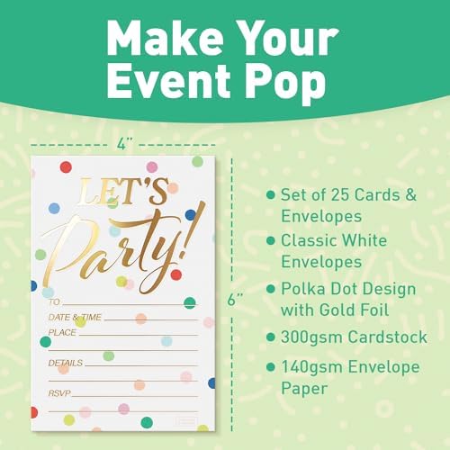 Sweetzer Orange Set of 25 Polka Dot Party Invites