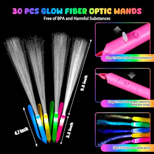 48PCS Fiber Optic Glow Sticks LED Light Up Wand