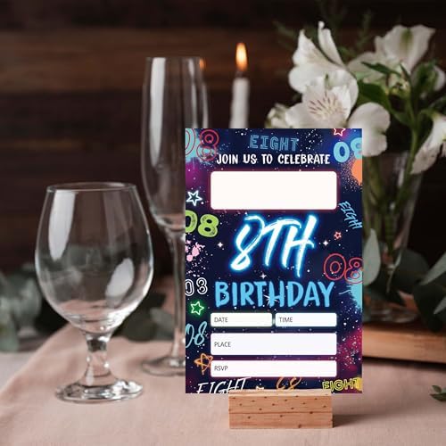 Blue 8th Birthday Invitations with Envelopes