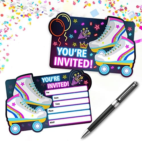 Neon Roller Skating Birthday Invitations for Girls