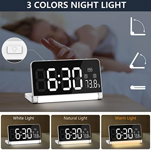 Digital Alarm Clock with Wireless Charging and Night Light for Bedroom