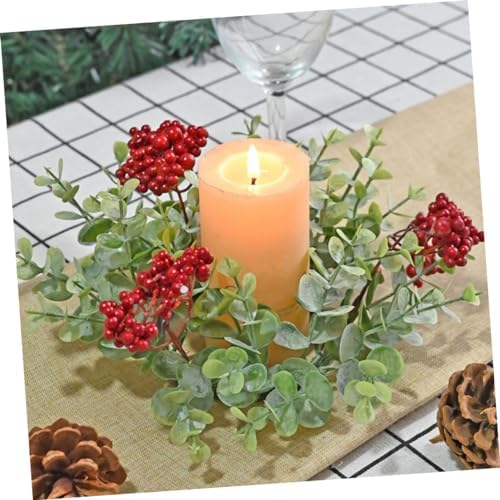 2pcs Eucalyptus Red Berry Candle Christmas Wreaths for Party