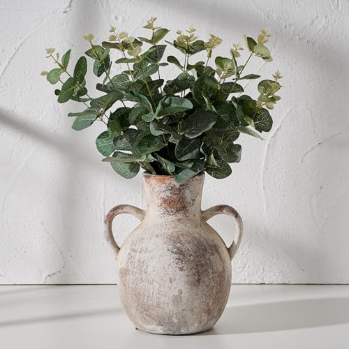 SIDUCAL Rustic Ceramic Flower Vase with Two Handles