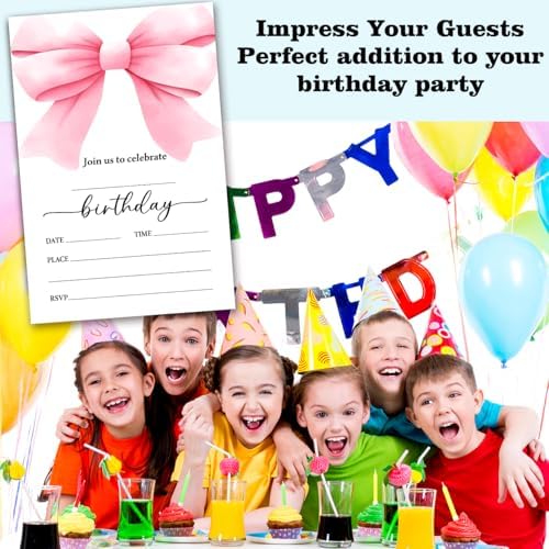 Pink Bow Birthday Invitation Cards for Girls Adults Teens Set 03