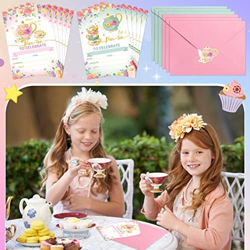 Geyoga 24 Pcs Tea Party Invites with Envelopes and Stickers
