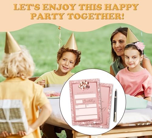 Rose Gold Birthday Invites for Kids Set of 20 with Envelopes