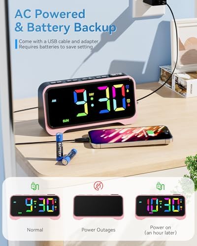 Kids Alarm Clock with RGB Night Light and Dual Alarm
