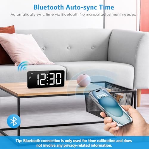 AMIR Alarm Clock for Bedroom with Bluetooth Sync and USB Charging